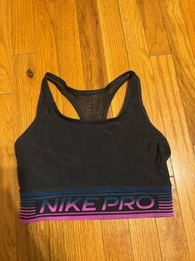 Nike Black Sports Bra with Pink-Purple Gradient Band